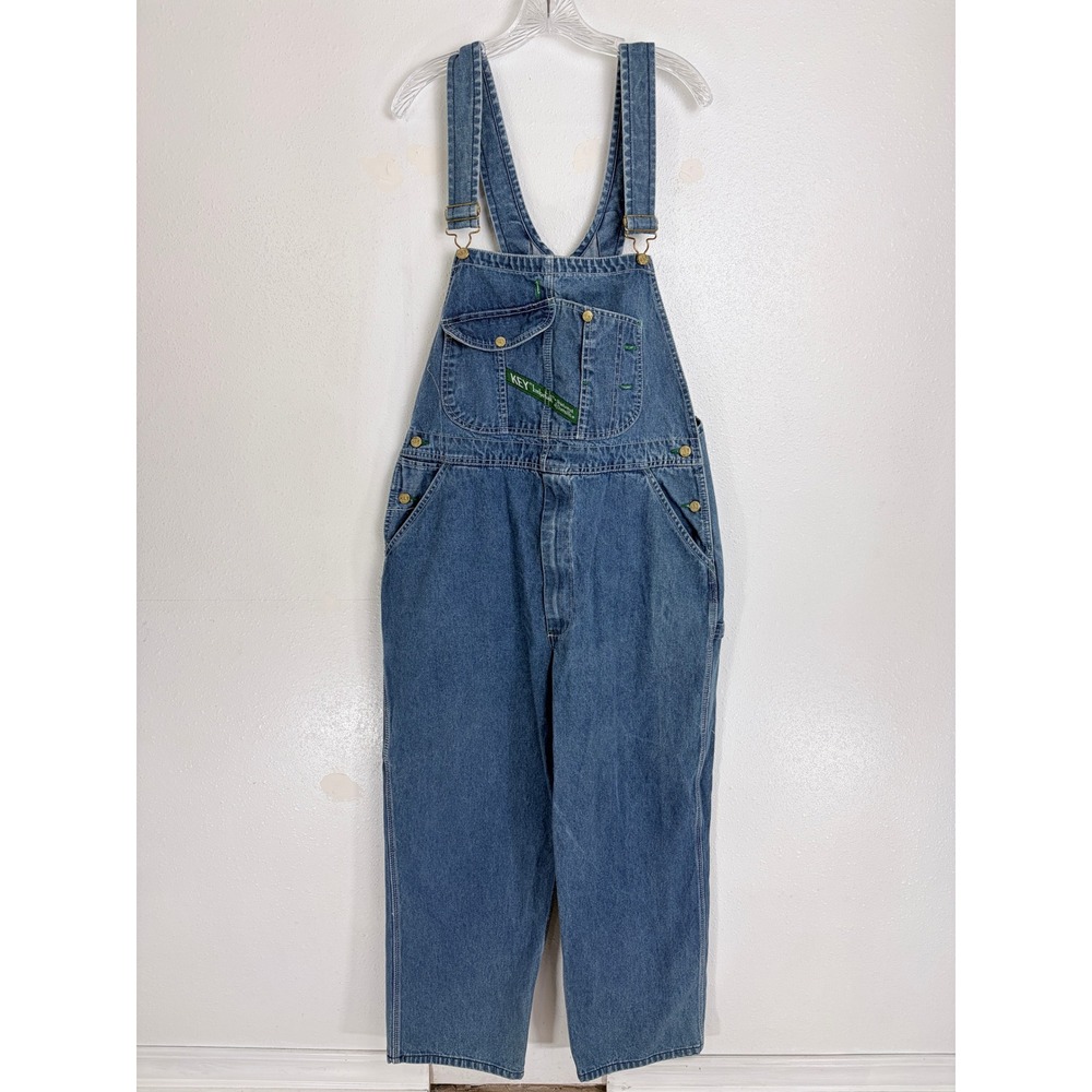 Vintage Workwear Blue Denim Bib Overalls Key Imperial Carpenter 38x30